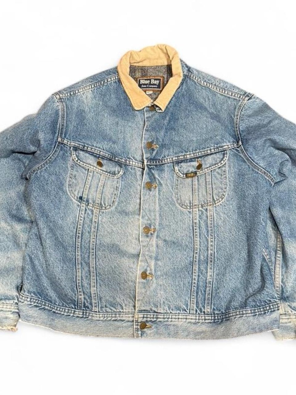Vintage Blue Bay Light Blue Denim Bomber Jacket with Tan Corduroy Collar